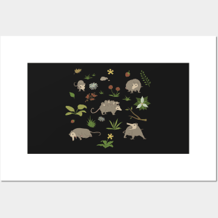 Possums in a Berry Field Pattern Posters and Art